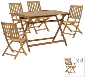 Τραπεζαρία Mobie-Jaybo σετ 5τεμ πτυσσόμενο φυσικό μασίφ ξύλο ακακίας 100x65x72εκ 100x65x72 εκ.