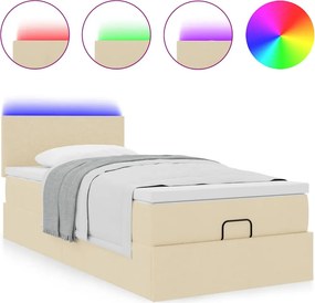 vidaXL Οθωμανικό κρεβάτι με στρώμα &amp; LEDs Cream 100x200 cm Ύφασμα