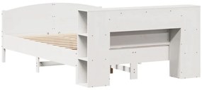 Κρεβάτι Βιβλιοθήκη Χωρίς Στρώμα Λευκό 135x190 εκ Μασίφ Πεύκο - Λευκό