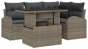 vidaXL Σετ Καναπέ Κήπου με μαξιλάρι 5 pcs Γκρι Πολυ ράταν