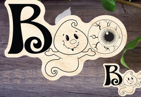 Σετ των 2 Intra απο ξύλο plywood 3mm-4mm πάχος Boo αποκριάτικο σημάδι Δίασταση 15x15 cm INTRAFABR-31054514