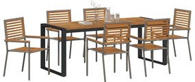 vidaXL Σέτ φαγητού για κήπο 7 pcs Γκρι και Καφέ συνθετικό ρατάν