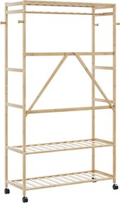 vidaXL Ράφι ρούχων με ράφια και ρόδες 110x40x180 εκ. Μπαμπού