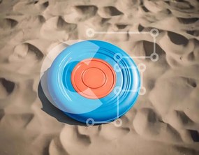 Intra Συλλεκτικό Ξύλινο Παζλ Plywood  4mm - Μπλε και πορτοκαλί φρίσμπι στην άμμο Σε Ξύλινο Κουτί - Διαστάσεις Puzzle: 10x10 cm – 25 κομμάτια