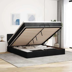 vidaXL Οθωμανικό κρεβάτι με στρώματα &amp; LEDs Μαύρο 200x200cm ύφασμα