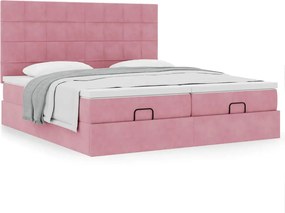 vidaXL Οθωμανικό κρεβάτι με στρώματα ροζ 200x200cm Velvet
