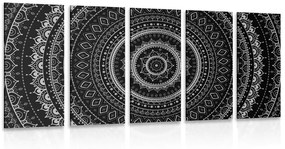 Εικόνα 5 τμημάτων Mandala με μοτίβο ήλιου σε ασπρόμαυρο - 100x50