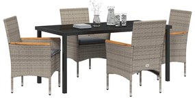 vidaXL Σέτ φαγητού για κήπο με μαξιλάρι 5 pcs Γκρι Πολυ ράταν