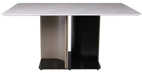 WOODWELL BARON Τραπέζι Τραπεζαρίας, Ξύλο Ανθρακί, Επιφάνεια Microcrystalline Άσπρο Μάρμαρο 160x90x76cm Ε794,1