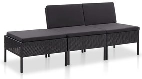 vidaXL Σαλόνι Κήπου 3 Τεμαχίων Μαύρο από Συνθετικό Ρατάν με Μαξιλάρια