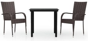 vidaXL Σετ Τραπεζαρίας Κήπου 3 Τεμαχίων Καφέ και Μαύρο