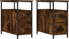 vidaXL Κομοδίνα 2 τεμ. Καπνιστή Δρυς 30 x 60 x 60 εκ. Επεξεργ. Ξύλο