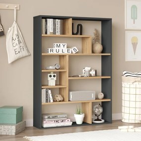 Βιβλιοθήκη Decora pakoworld σε φυσική-ανθρακί απόχρωση 90x22x123.6εκ (1 τεμάχια)