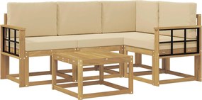 vidaXL Σειρά Καναπέ Εξωτερικού με μαξιλάρι 5 pcs Λευκό και Μπεζ