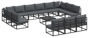 vidaXL Σετ Καναπέ Κήπου με μαξιλάρι με μαξιλάρι 14 pcs Μαύρο Αλουμίνιο