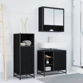 vidaXL Σετ Επίπλων Μπάνιου με ράφι 3 pcs Μαύρη Οξυά Επεξεργασμένο ξύλο