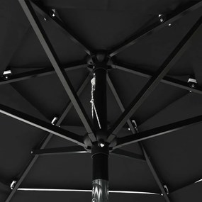Ομπρέλα 3 Επιπέδων Μαύρη 2 μ. με Ιστό Αλουμινίου - Μαύρο
