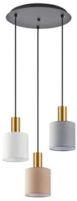 SE21-GM-4-3BL-SH123 ADEPT FLEX Gold Matt Pendant White, Grey, Brown Fabric Shade+