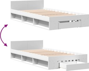 vidaXL Πλαίσιο Κρεβατιού με Συρτάρια Λευκό 100x200 εκ Επεξεργ. Ξύλο