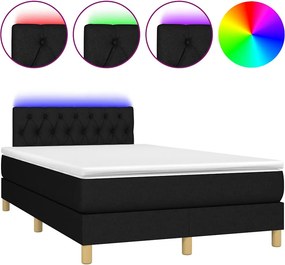 vidaXL Κρεβάτι Boxspring με Στρώμα &amp; LED Μαύρο 120x200 εκ. Υφασμάτινο