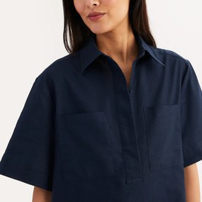 Ίσιo φόρεμα με κοντά μανίκια, από λινό και βαμβάκι