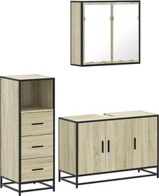 vidaXL Σετ Επίπλων Μπάνιου 3 Τεμαχίων Sonoma Δρυς Επεξεργασμένο Ξύλο