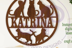 Σετ των 3 Intra απο ξύλο plywood 3mm-4mm πάχος Cats Name Δίασταση 6x6 cm INTRAFABR-108738845