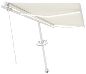 vidaXL Τέντα Συρόμενη Χειροκίνητη με LED Κρεμ 450 x 300 εκ.