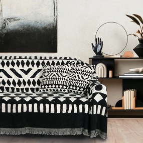 Ριχτάρι Chenille Τριθέσιος 180x300εκ. Throws Line 0277 Κρεμ-Μαύρο Das Home