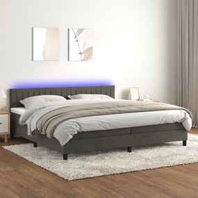 Κρεβάτι Boxspring με Στρώμα &amp; LED Σκ. Γκρι 200x200εκ. Βελούδινο