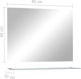 vidaXL Καθρέφτης Τοίχου με Ράφι 80 x 60 εκ. από Ψημένο Γυαλί