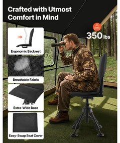 VEVOR Hunting Chair 360° Swivel Folding Blind Chair Adjustable Legs Seat Cover