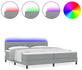 vidaXL Κρεβάτι Box Spring με Στρώμα & LED Φως Γκρι 200x200 εκ. Υφάσματος