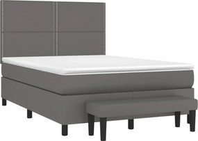 vidaXL Κρεβάτι Boxspring με Στρώμα Γκρι 140x200εκ. από Συνθετικό Δέρμα