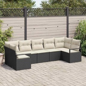 vidaXL Σετ Καναπέ Κήπου 7 pcs Μαύρο, Κρέμα Πολυ rattan, βαμμένο ατσάλι