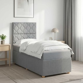 vidaXL Κρεβάτι box spring με στρώμα Ανοιχτό γκρι Μονό Ύφασμα
