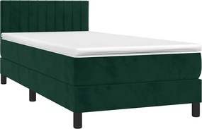 vidaXL Κρεβάτι Boxspring με Στρώμα &amp; LED Σκ. Πράσινο 80x200 εκ Βελούδο