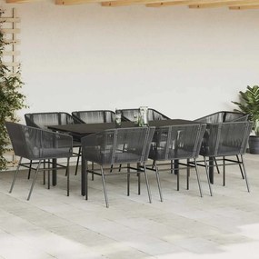 VidaXL Σετ Τραπεζαρίας Κήπου 9 τεμ Μαύρο Συνθ.Ρατάν/Γυαλί με Μαξιλάρια