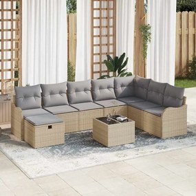 vidaXL Σετ Καναπέ Κήπου με μαξιλάρι 9 pcs μπεζ και ανοιχτό γκρι