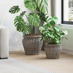 vidaXL Καλάθι φυτών με αποθήκευση 2 pcs Γκρι Ρατάν Lacak