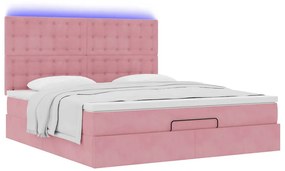 Οθωμανικό κρεβάτι με στρώματα &amp; LEDs Ροζ 160x200cm Velvet 3314479