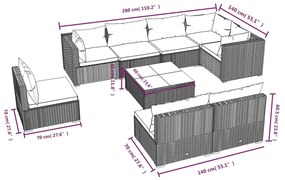 vidaXL Σαλόνι Κήπου Σετ 9 Τεμαχίων Καφέ Συνθετικό Ρατάν με Μαξιλάρια