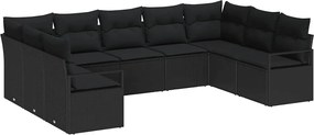 vidaXL Σετ Καναπέ με μαξιλάρι 9 pcs Μαύρο συνθετικό ρατάν