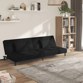 Καναπές Κρεβάτι Διθέσιος Μαύρος Βελούδινος με 2 Μαξιλάρια
