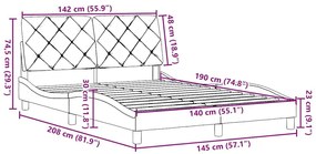 Σκελετός Κρεβατιού Χωρίς Στρώμα Σκ. Γκρι 140x190 εκ. Υφασμάτινο - Γκρι