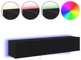 vidaXL Ντουλάπες τοίχου για τηλεοράσεις με LED φώτα 2 τεμ Μαύρη Δρυς 80x35x31 εκ