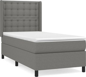 vidaXL Κρεβάτι Boxspring με Στρώμα Σκούρο Γκρι 90x200 εκ. Υφασμάτινο
