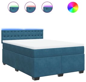 vidaXL Κρεβάτι Boxspring με Στρώμα Μπλε 140x200 εκ. Βελούδινο