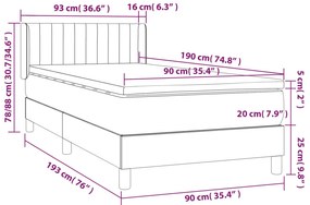 vidaXL Κρεβάτι Boxspring με Στρώμα Ανοιχτό Γκρι 90x190 εκ. Υφασμάτινο