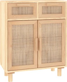 vidaXL Συρταριέρα Καφέ 60x30x75 εκ. Μασίφ Πεύκο &amp; Φυσικό Ρατάν